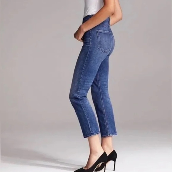 DENIM FORUM Arlo High Rise Straight Jeans Medium Dark Wash - Size 25 - Picture 3 of 14